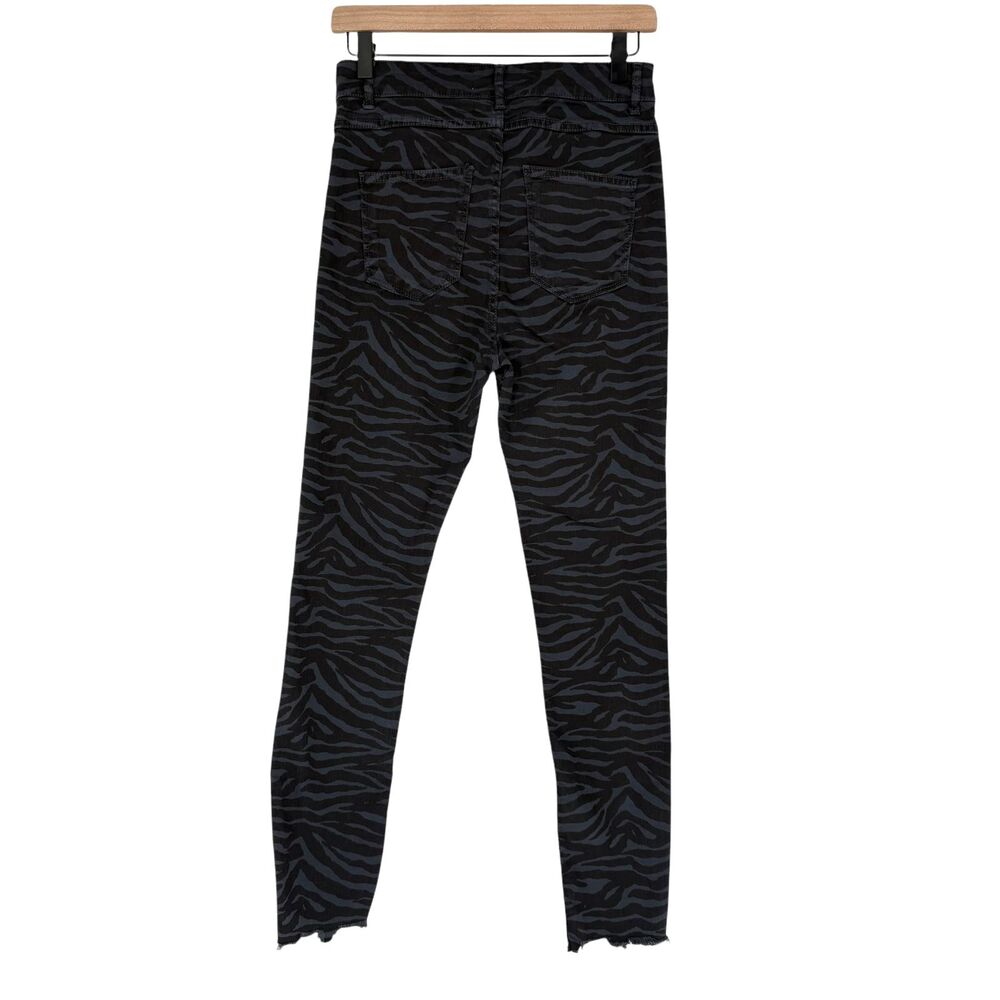 Zara Zebra Print Skinny Jeans 6 High Rise Raw Hem Blue Black Stretch Dark Wash - Picture 7 of 11